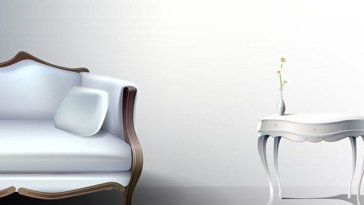 White Half Sofa And White Table with White Background